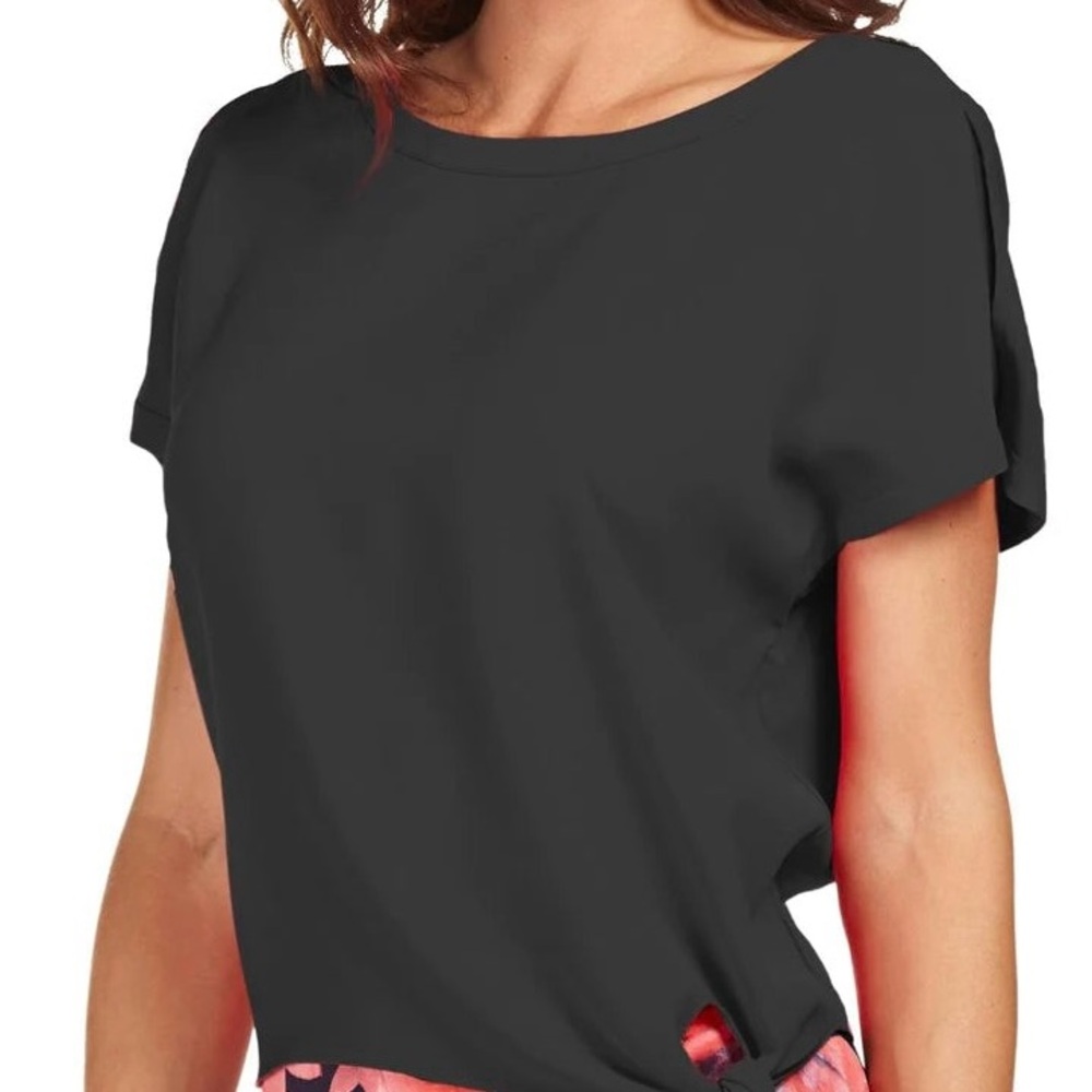 Frank Lyman Design Black Short, Split Sleeve Top with Side tie. Size 14